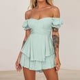 thumbnail image 2 of Timegard Rompers for Women Cold Shoulder Short Sleeve Ruched Ruffle Solid Color Short Jumpsuit Summer, 2 of 8