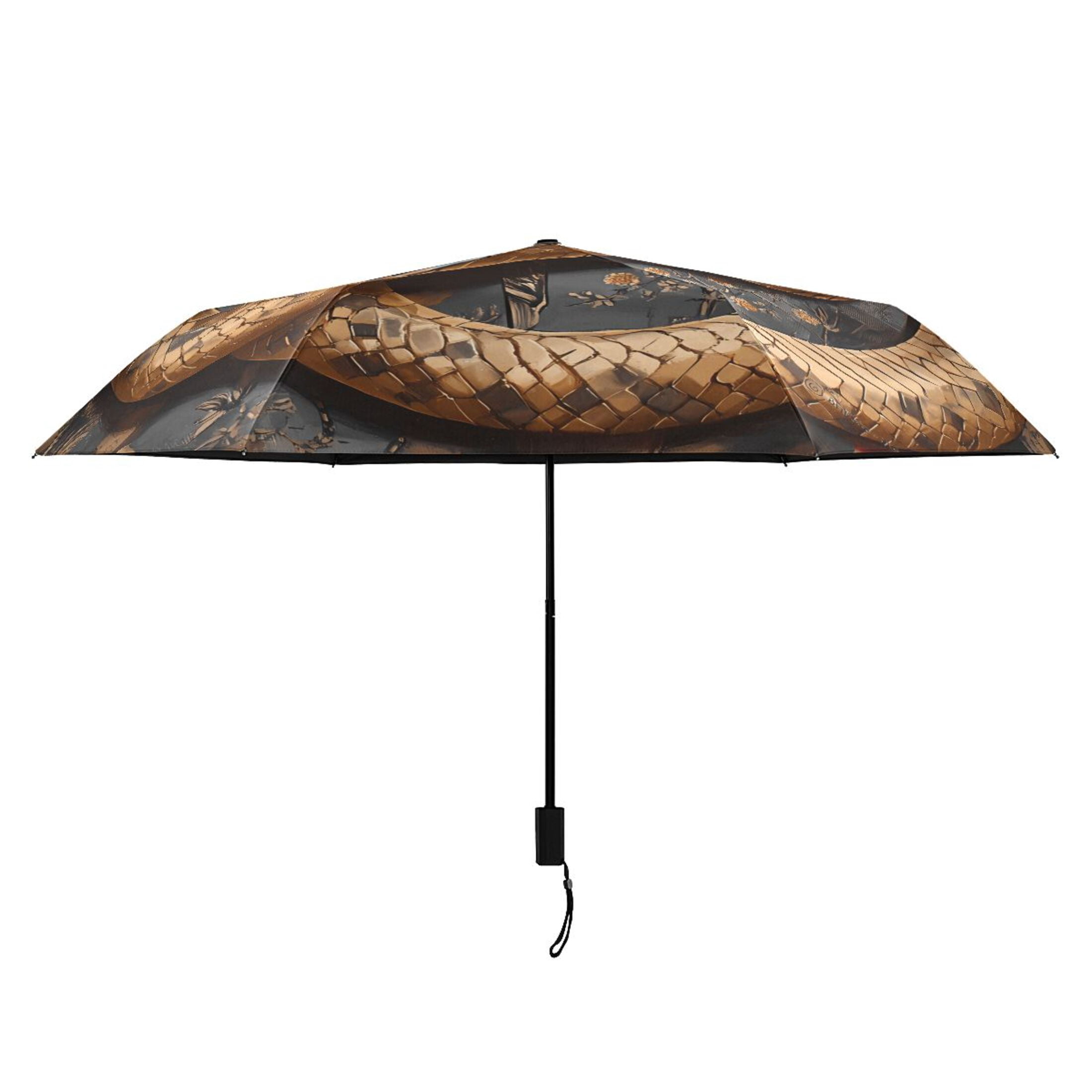 Golden Snake and Rose Compact Sun Umbrella Windproof Travel Umbrellas for Rain Strong Portable UV Protection