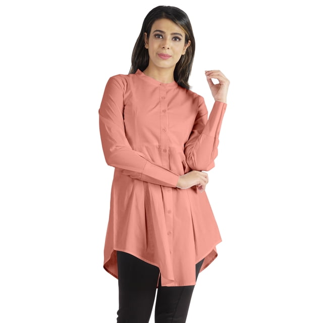 phagun Tunique à Manches Longues Col Mandarin Chemise Formelle Asymétrique pour Femmes