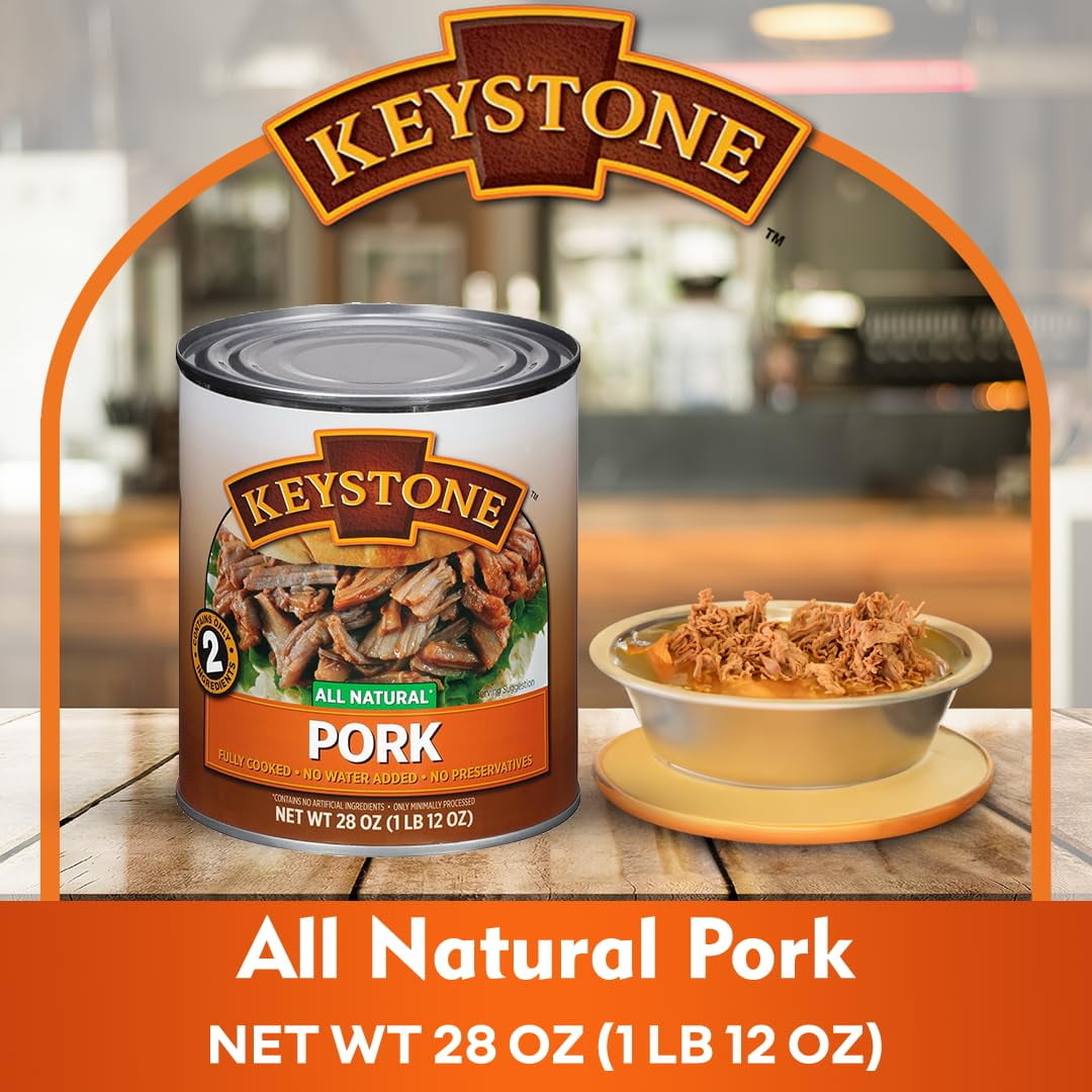 (6 Cans Pack) Keystone All Natural Pork 28 oz Can ✅ Emergency Survival Food For Camping Hiking and Backpacking Ready to Eat ✅