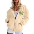 thumbnail image 2 of Womens Hoodies Cancer Awareness Loose Fit Cozy Drawstring Pocket Graphic Print Zip-Up Hooded Jacket for Outdoor Wear Womens Sweatshirts Beige L, 2 of 5