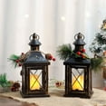 thumbnail image 5 of 2 Set of 11''H Metal Candle Holder, Decorative Candle Lantern with Tempered Glass(Black with Gold Brush), 5 of 8