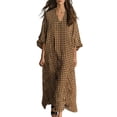 thumbnail image 2 of Guieoi Womens Dresses Plus Size Checkered Casual Loose-Fit V-Neck Maxi Beach Dress Yellow M, 2 of 9