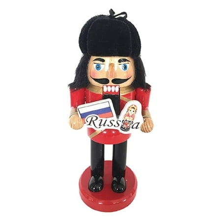 Russian Nutcracker - Russian Man in Fur Hat Holding Russia Sign Wooden Christmas Nutcracker 10 Inch