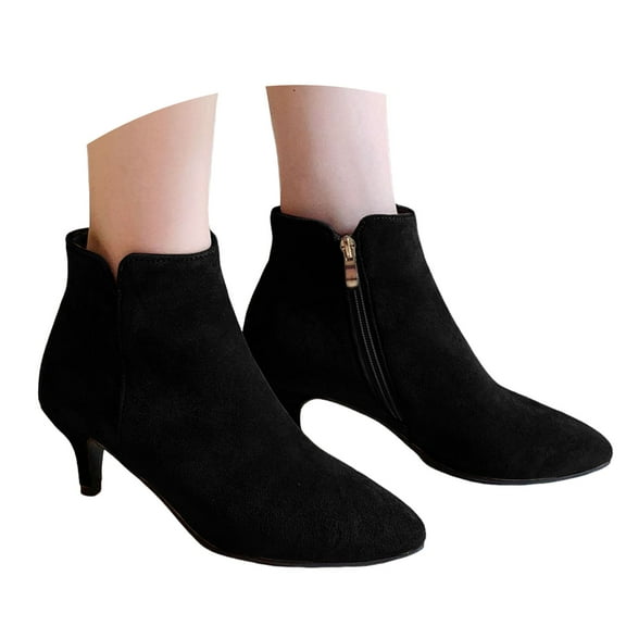 Kitten Heels Dress Boots for Women Ladies 2025 Fashion Simple Suede Pointed Toe Short Dressy Ankle Booties with Side Zipper
