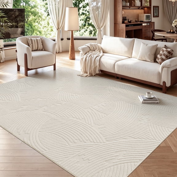 MeyJey 6’x9’ Area Rugs for Living Room, Machine Washable Minimalist Modern Non Slip Rugs, Soft Carpet for Bedroom Dining Room Office, Beige