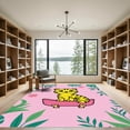 thumbnail image 2 of ODIKA 6'x9' Machine Washable Non-Slip Area Rug, Playful Wild Cat Bathroom Adorable Jungle Safari Feline High Traffic Rug, Pink, 929016, 2 of 7