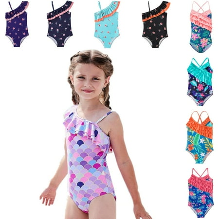 

Esho Girls Summer One-Piece Swimsuits Strap Bathing Suit Toddler Teenage Girl Ruffled Floral Swimwear Beach Wear 3-12 Years