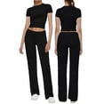 thumbnail image 6 of Biezeib Women Summer Pants Outfits Solid Color Short Sleeve Round Neck T-Shirts Tops Drawstring Long Trousers 2 Pieces Clothes Set, 6 of 6