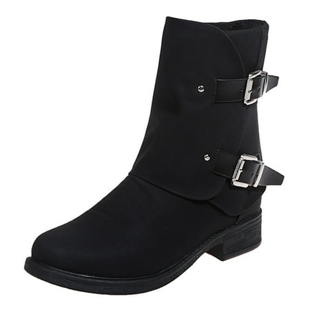 

Qufokar Knee High Suede Boots Women Wide Calf Womens Boots With Heel And Buckles Color Toe Leather Heel Solid Women Zipper Shoes Retro Short Booties Round Women S Boots