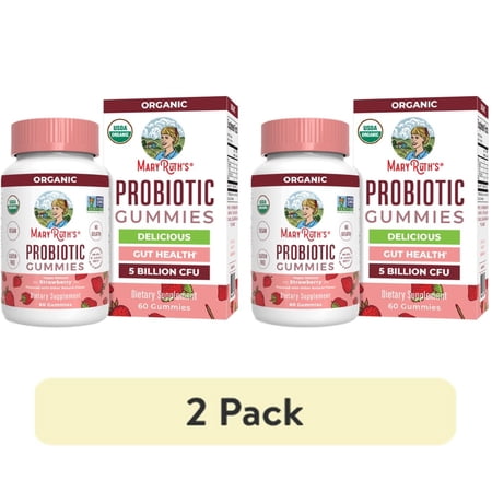(2 pack) MaryRuth's Probiotic Gummies USDA Organic, 5 Billion CFU, Vegan, Gluten-Free, Dairy-Free for Digestive Health, 60 Count