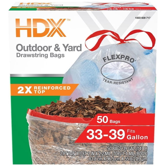 FlexPro 33 Gallon - 39 Gallon Clear Drawstring Outdoor and Yard Trash Bags (50-Count) (D)