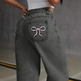 thumbnail image 4 of WTOBBY Women's Bow Embroidered High Waist Straight Leg Loose Jeans, Sweet and Spicy Style Denim Trousers for a Trendy Look, Comfortable Fit with Decorative Bow,Light Gray L, 4 of 6
