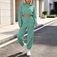 thumbnail image 2 of Zpanxa Sets for Women Clothing Two Piece Solid Drawstring Crop Hoodie and Cuffed Jogger Pants, 2 of 9