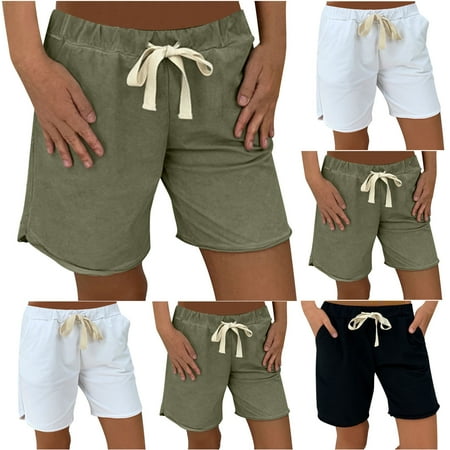 Brnmxoke Women s Sweat Shorts High Waisted Drawstring Workout Short Pants Casual Plus Size Summer Running Shorts with Pockets White XL