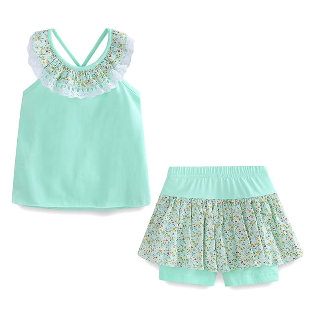 AAMILIFE Girls Backless Flower Cold Shoulder Tops and Skirted Short Swimwear Set Kids Swimming Suit