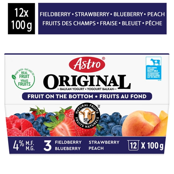 Astro Original Fruit on the Bottom Yogurt Peach, Strawberry, Blueberry, Fieldberry 4%