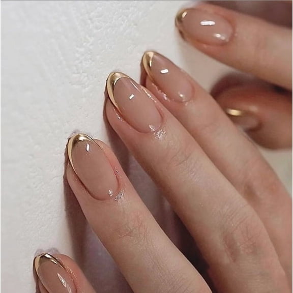 YTTAL Ombre French Tip Press on Nails Medium Ballerina Fake Nails Pink White Gradient Designs False Nails Full Cover Stick on Nails Acrylic Coffin Artificial Nails for Women 24Pcs