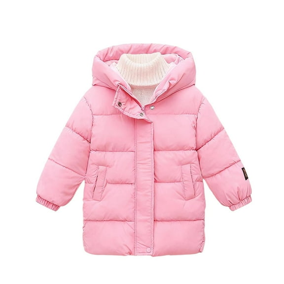 IVEYRTF Winter Childrens Medium Length Thickened Warm Jacket for Boys and Girls Hooded Long Sleeve Coat Cold Weather Outerwear Kids Puffer Coat(Pink,7 Years)
