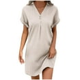 thumbnail image 2 of Womens Summer Casual Dresses Solid Color V Neck Short Sleeve Button Loose Elegant Mini Shirt Dress Activewear, 2 of 6
