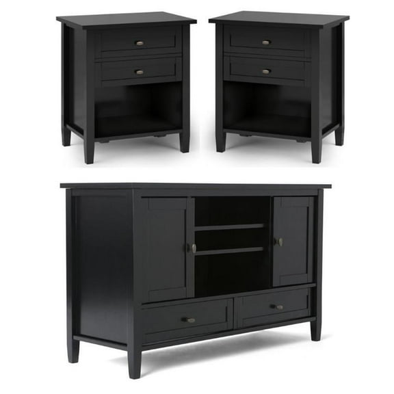 Home Square 3-Piece Set with 47" TV Media Stand 2 24" Bedside Nightstand Tables