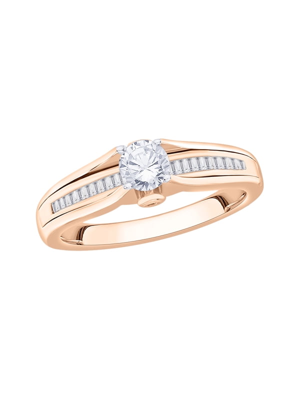 Round and Baguette Cut KATARINA Diamond Engagement Ring in 14K Rose Gold  (1/2 cttw) (I-Color, SI3/I1-Clarity) (Size-6)