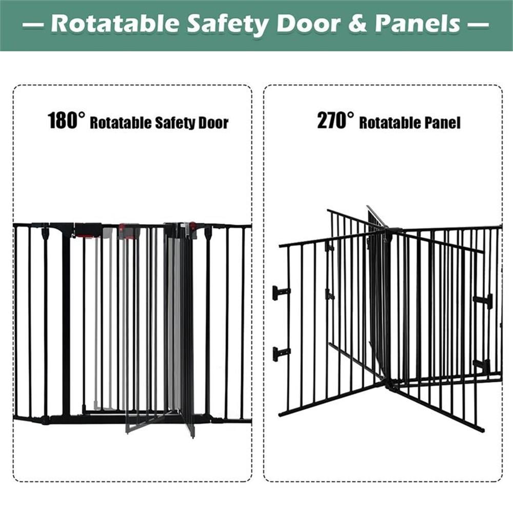 Maklaine Contemporary Steel Fireplace Safety Fence Hearth Gate in Black