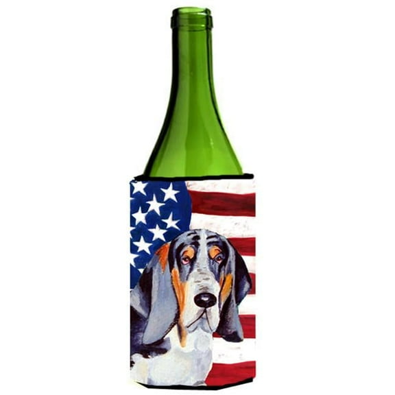 USA American Flag with Basset Hound Wine bottle sleeve Hugger 24 oz.