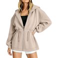thumbnail image 7 of Mifsaly Oversized Zip Up Hoodie Women Cinched Waist Hooded Sweatshirt Lightweight Casual Long Sleeve Athletic Jacket with Drawstring and Pockets Khaki,L, 7 of 7