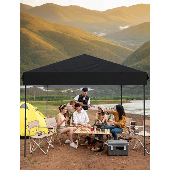 EastVita 10x10 Pop Up Canopy - Outdoor Canopy Tent with Portable Roller Bag - One Button Push Setup, 3 Adjustable Height, 4 Weight Bags, 8 Stakes & 4 Guy Ropes Included, Black