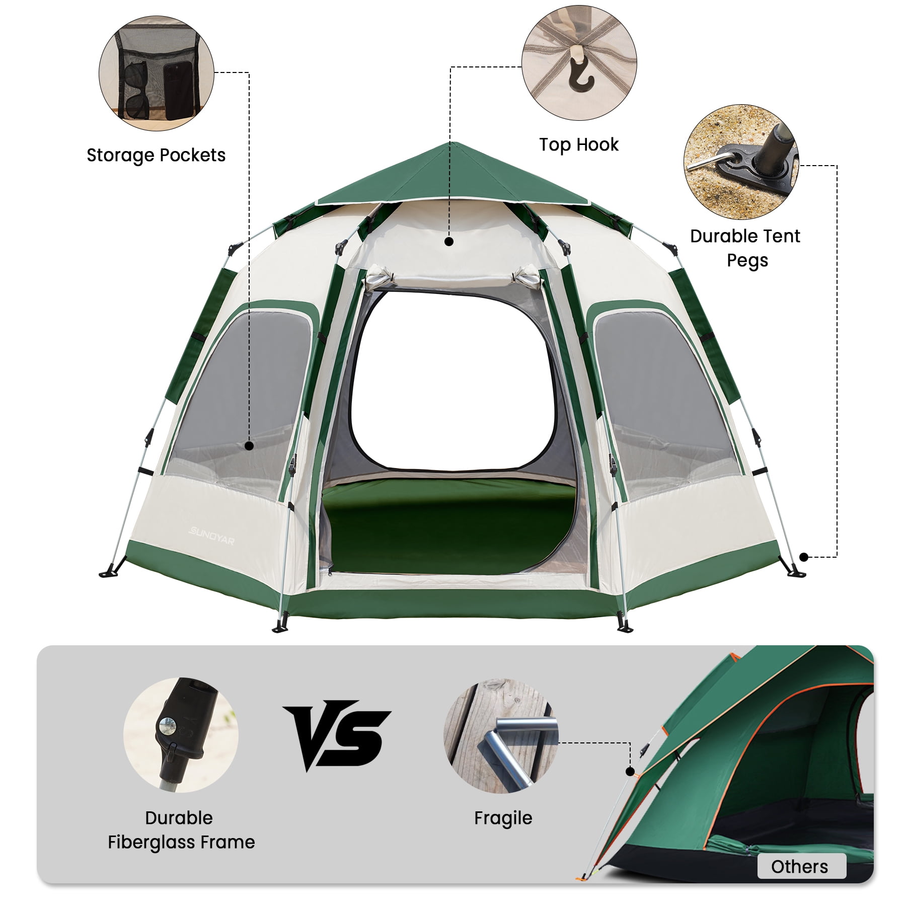 SUNOYAR 4-6 Person Tent for Camping, Camping Tent with Carry Bag, Instant Tent for Outdoor/Hiking/Traveling