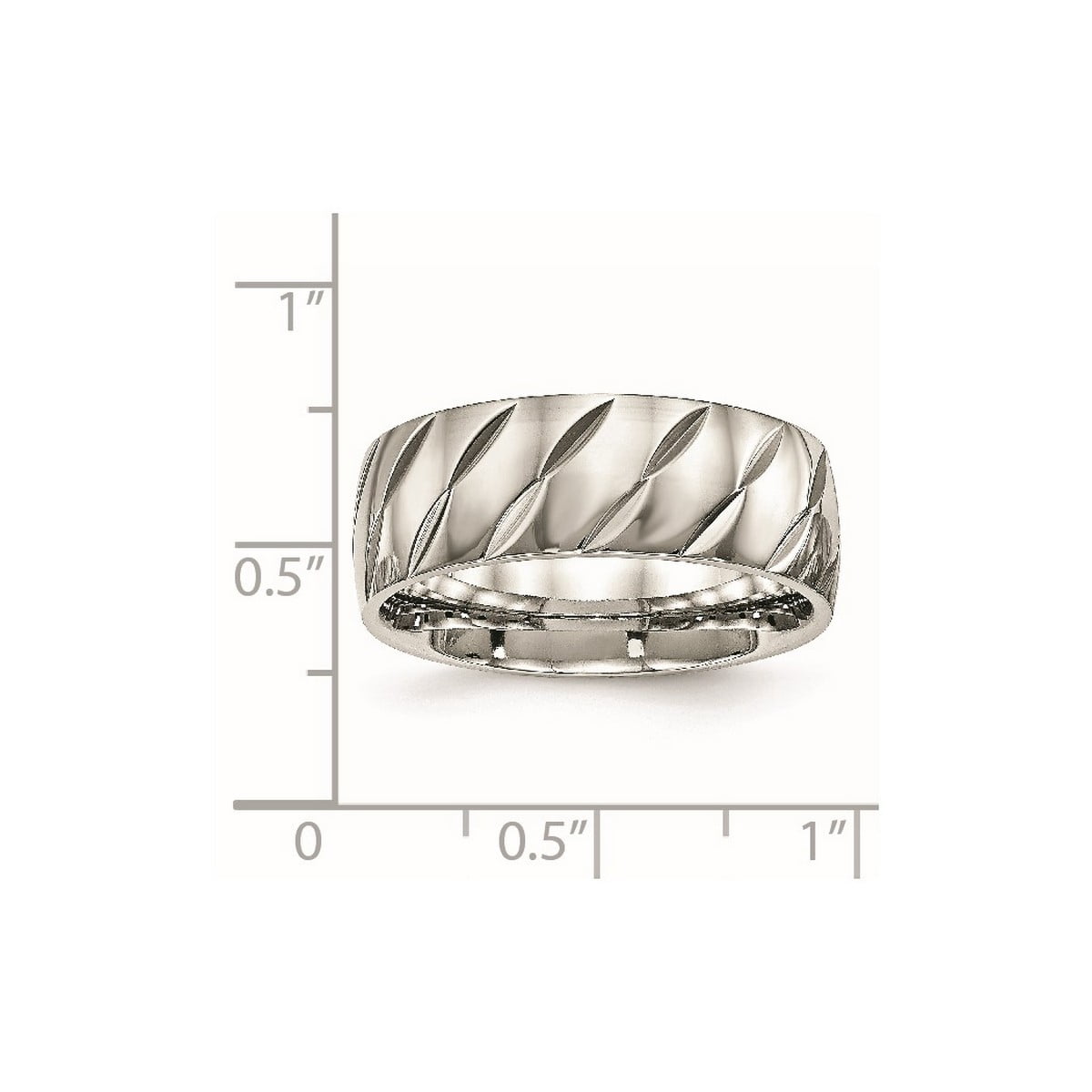 8mm Stainless Steel Polished Sparkle Cut Ring Size 8 - Ring for Women
