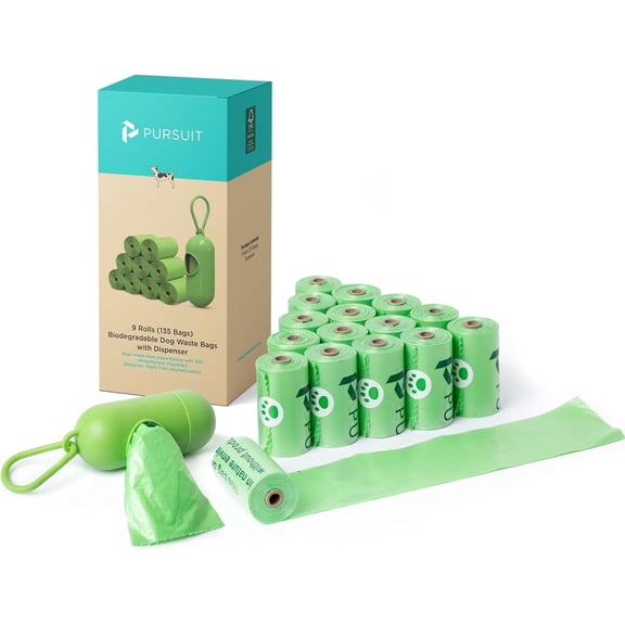 Eco-Friendly Dog Poop Bags with Dispenser, Unscented, Leak-Proof & Tear-Resistant, Extra Thick,Biodegradable, 135 Counts.