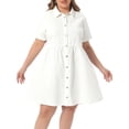 thumbnail image 2 of DARING DIVA Women's Plus Size Denim Babydoll Pockets Dress 3X White, 2 of 6
