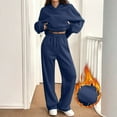 thumbnail image 5 of Dwralegc Sweatsuits for Women Long Sleeve Fleece Hooded Sweatshirt Casual Wide Leg Drawstring Sweatpants Athletic Fashion Fall Winter Tracksuit with Pockets Navy 2XL, 5 of 7