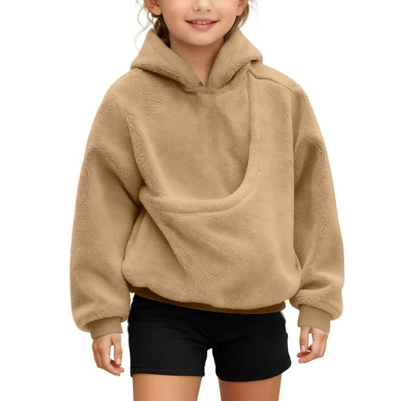 Staki Hoodies for Kids Toddlers' and Girl's Hoodies Lightweight Oversized Long Sleeve Hooded Sweatshirt Causal Pullover Tops with Pockets (Khaki,7-8 Years)