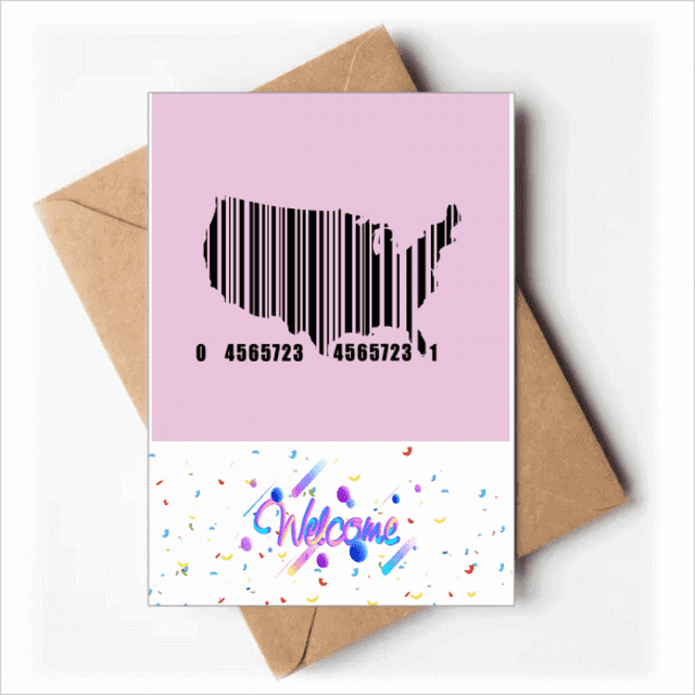 US Map Outline Bar Code Art Deco Fashion Welcome Back Greeting Cards Envelopes Blank