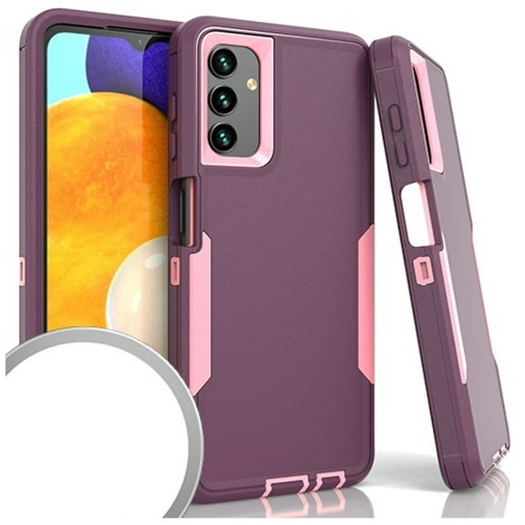 For Samsung Galaxy A13 5G S136DL Tough Hybrid Phone Cover Case   Tempered Glass - Purple