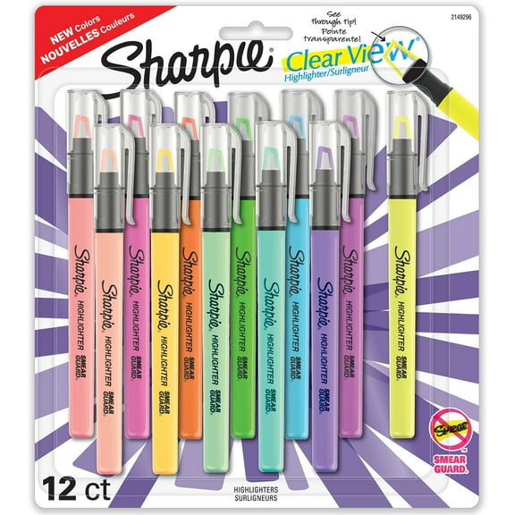 Sharpie Highlighter, Clear View Highlighter with See-Through Chisel Tip, Stick Highlighter, Assorted, 12 Count