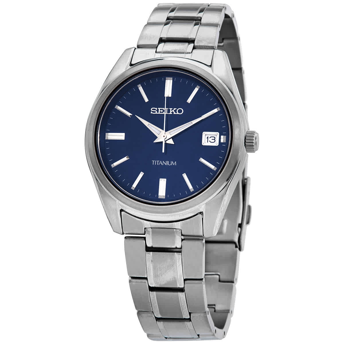 Seiko Classic Quartz Blue Dial Grey Titanium Men's Watch SUR373 -  