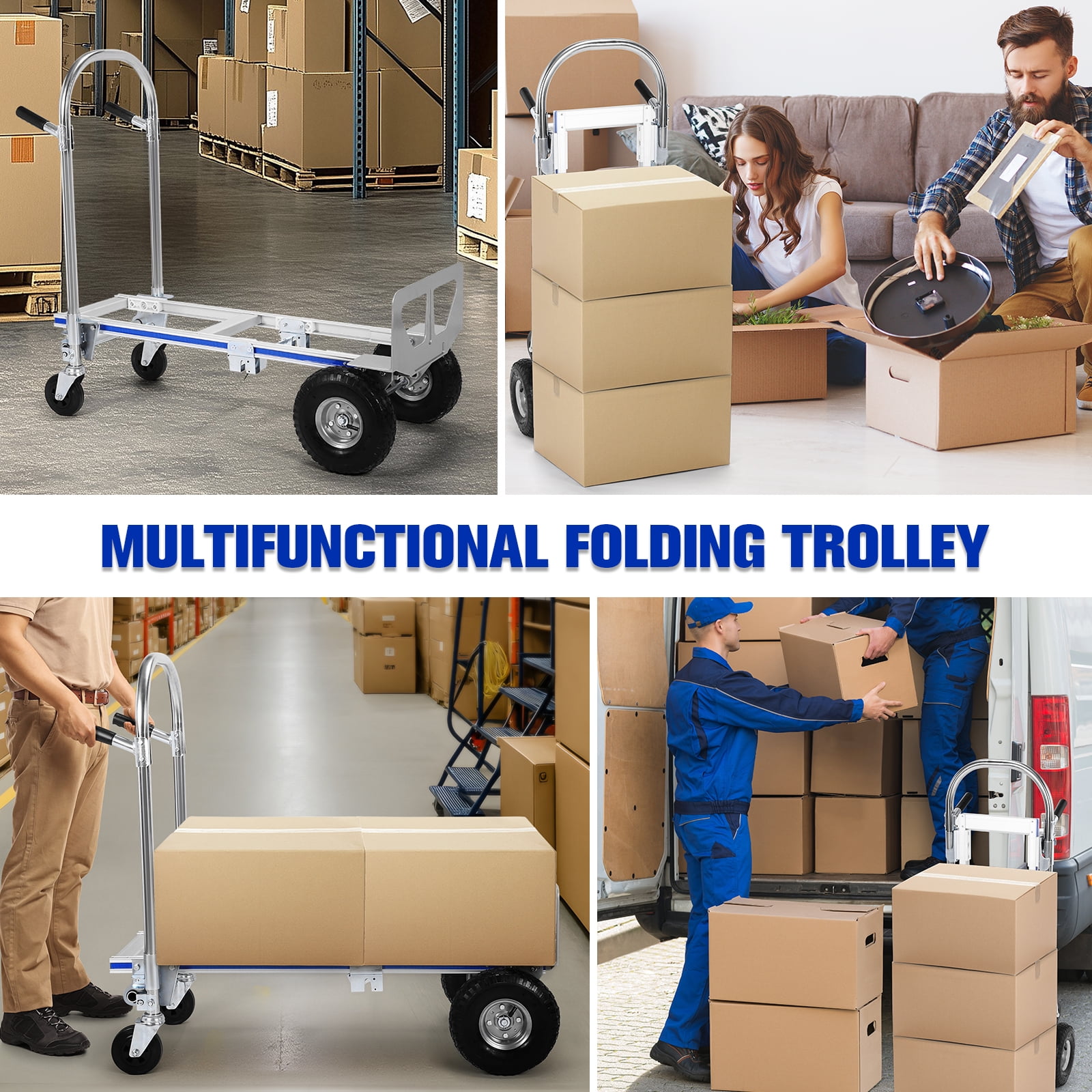 Btidfty 2-in-1 Folding Hand Truck Dolly Cart with Wheels 800LBS Convertible Hand Truck Folding Trolley for Logistics Shopping Home Office Moving