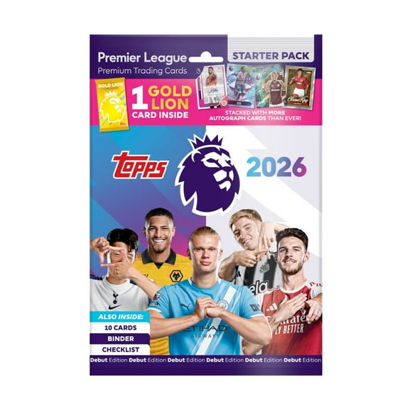 2025-26 Topps Premier League Debut Edition Sports Trading Cards - Starter Pack (Album, 10 Cards + Gold Lion Card)