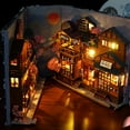 thumbnail image 4 of NUAHRHY 3D Wooden Puzzle Bookend DIY Book Nook Kit with LED Light Shelf Insert Alley Miniature Dollhouse Model Building Set Craft for Birthday Gifts Home Desk Decoration 9.36*2.73*8.58in, 4 of 10