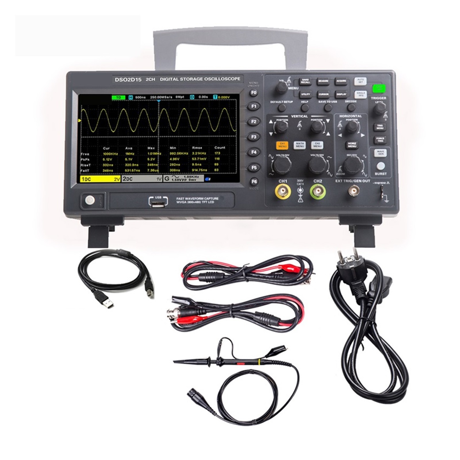DSO2D15 Digital Oscilloscope DSO2C10 2D10 2 Channels 150MHz Osciloscópio 25MHz Signal Generator Voltmeter Frequency Meter ,Professional Designed