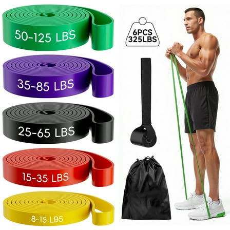 KAMIDA 6PCS Resistance Bands Set for Exercise Fitness, Pull-Up Assistance Bands Set , Elastic Workout Bands for Ankle, Leg, Stretching, Yoga and Home Fitness with Carry Bag