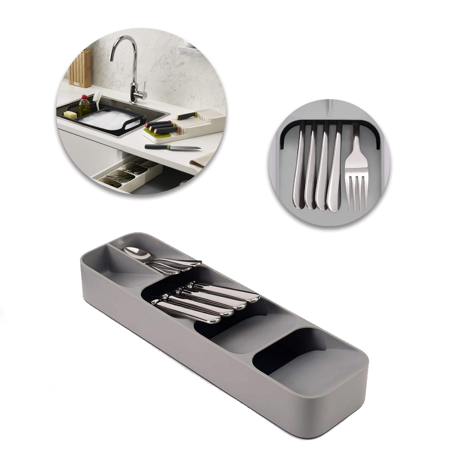Grey AKAMAS Drawerstore Compact Cutlery Organiser