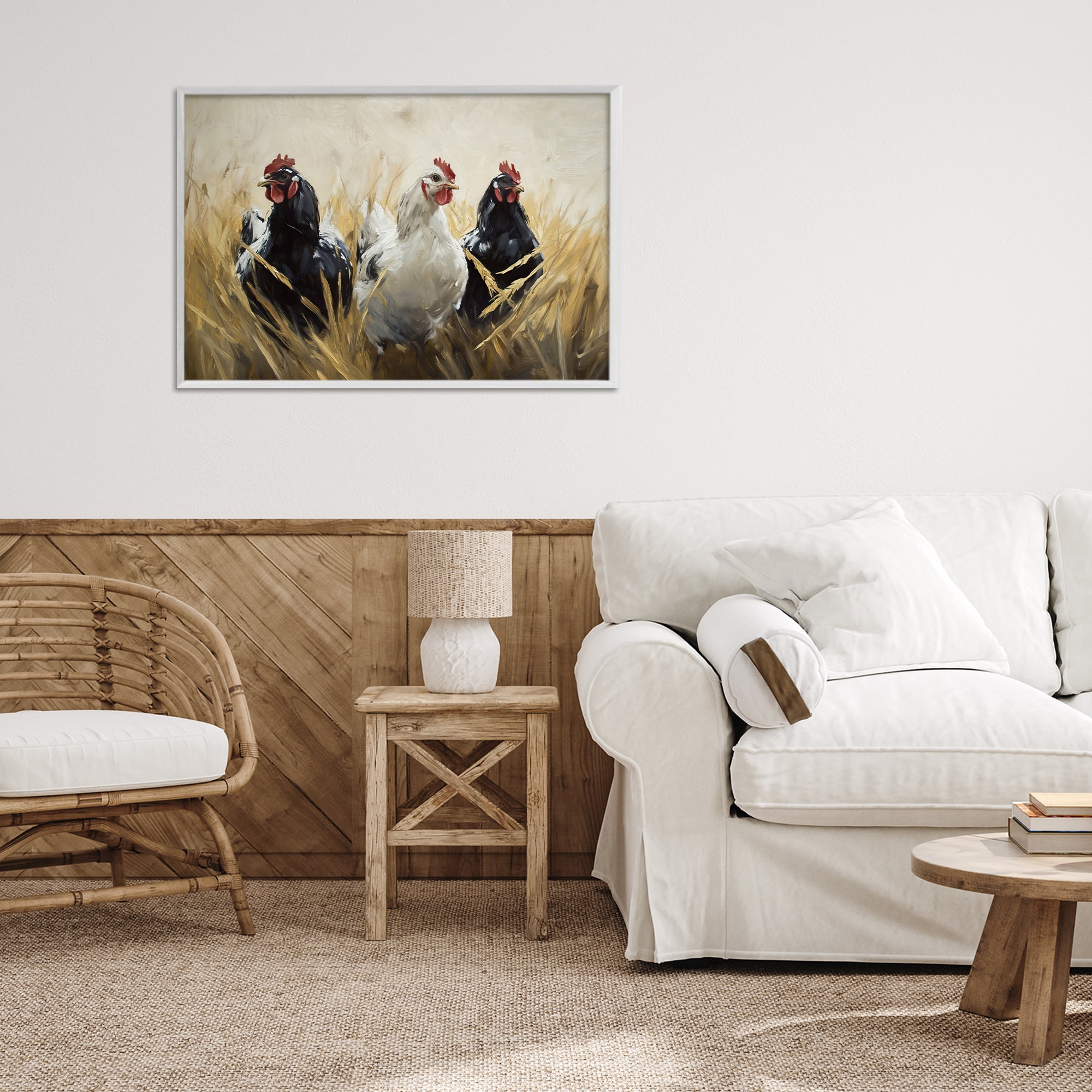 Stupell Industries Chickens In Wheat Field White Framed Giclee Art, design by Tina LeCour