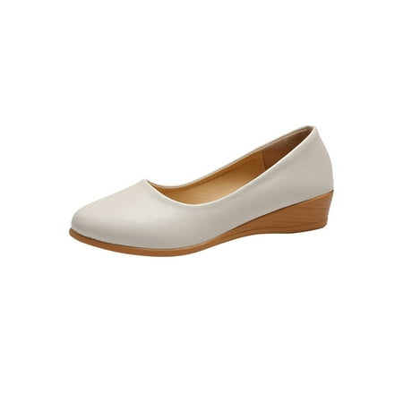 

Avamo Women Flats Slip On Casual Shoes Lightweight Loafers Womens Walking Shoe Ladies Breathable Wedge Loafer Apricot 7.5