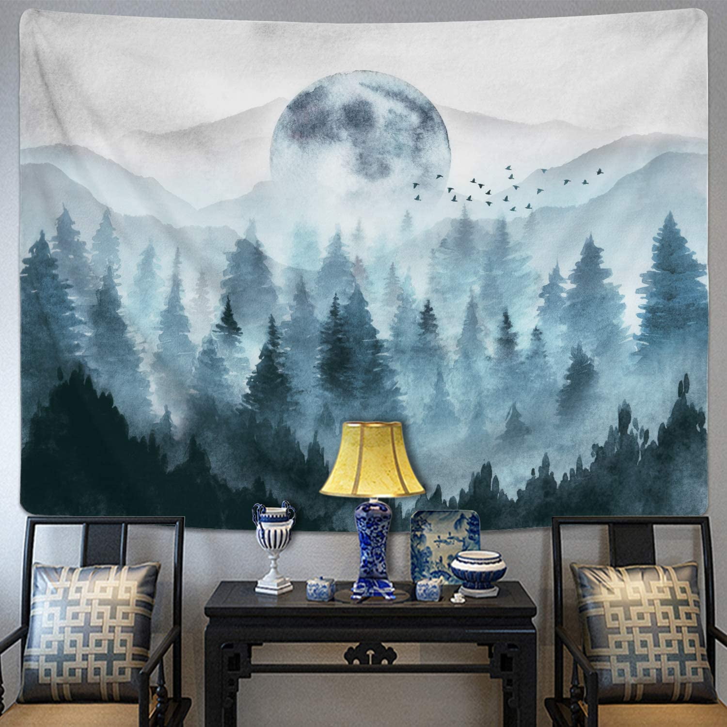 Misty Forest Tapestry Foggy Mountain Tapestry Magical Tree Tapestry Nature Tapestry Woodland Tapestry u2026 Walmart