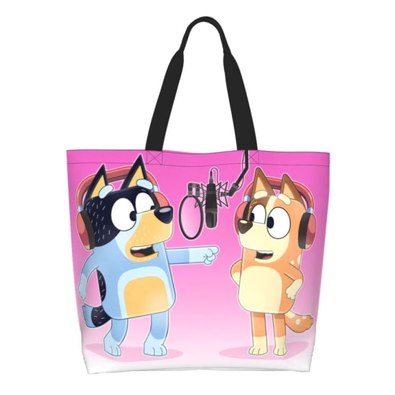 Kowoue Bluey Pattern Tote Bag Aesthetic Shoulder Bag with Zippers , Grocery Tote with Shoulder Straps, Large Collapsible Tote